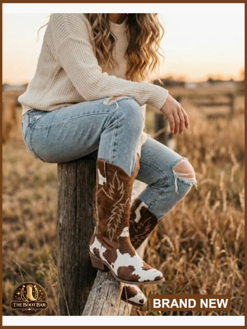 Knee-High Cow Print Western Cowgirl Boots with Pointed Toe - Picture 3 of 6